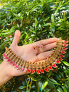 Antique Red Pulinakham Palakka Necklace Set β A timeless statement piece with an elegant antique finish and rich red detailing
