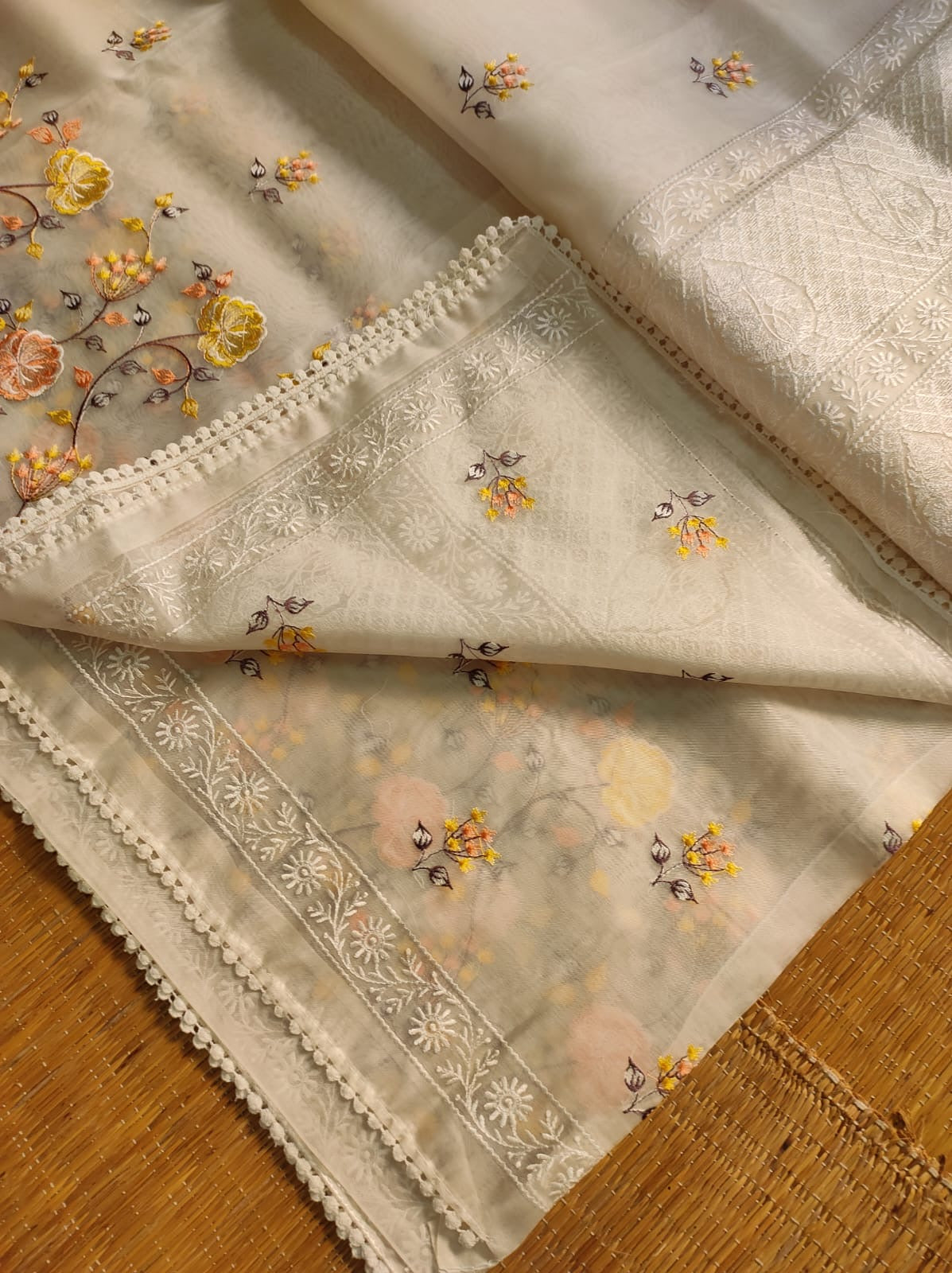 Pure organza silk saree with minakari embroidery