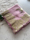 Beautiful semi organza saree with gold zari pitta work border and scalloped edges