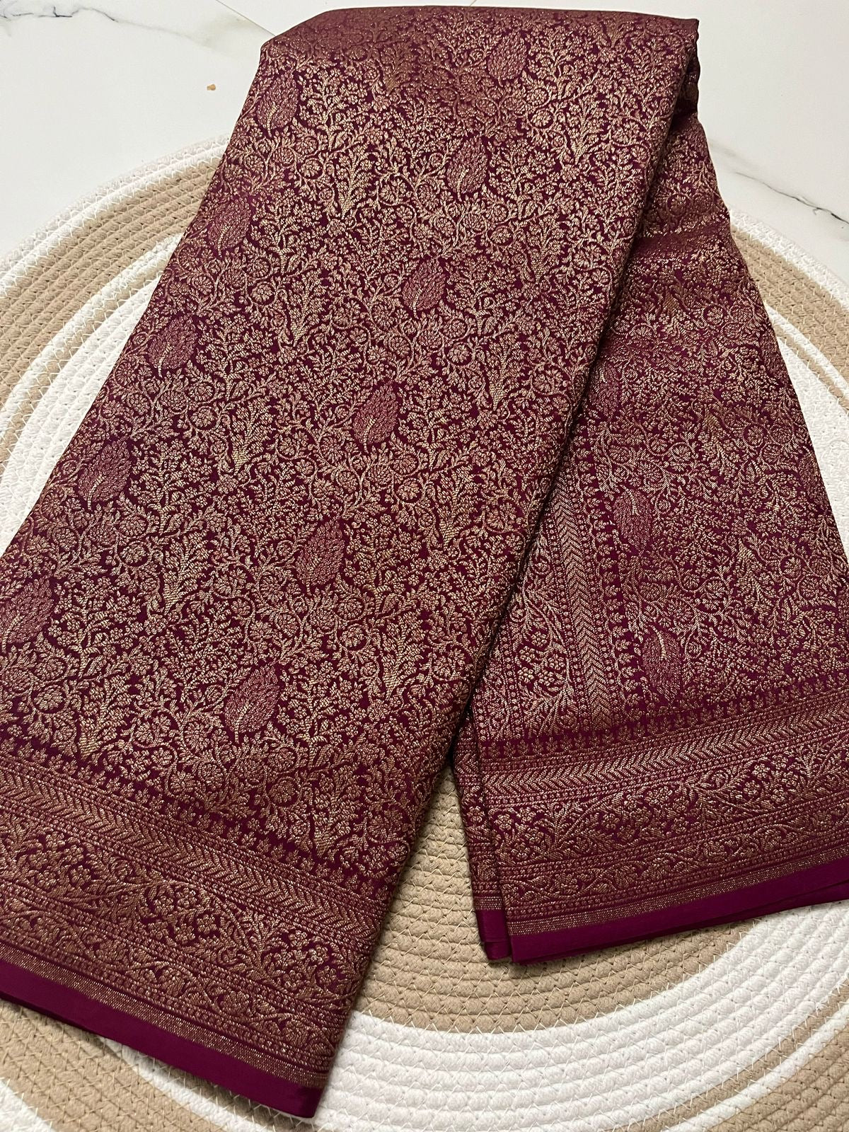 Pure khaddi handloom crepe chiffon antique brocade saree