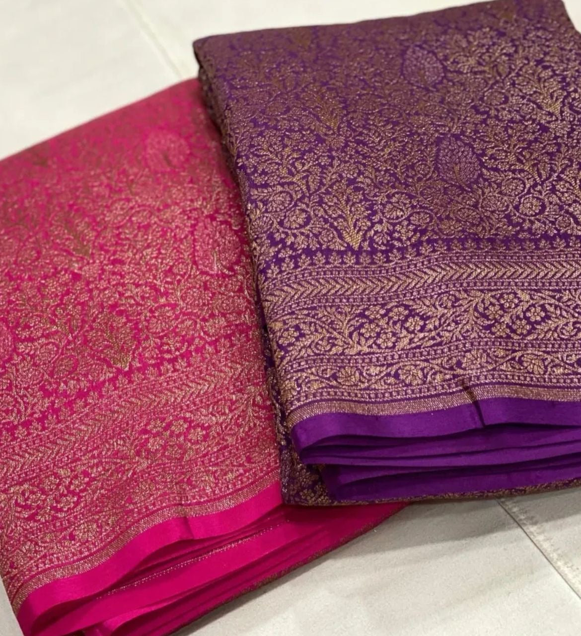 Pure khaddi handloom crepe chiffon antique brocade saree