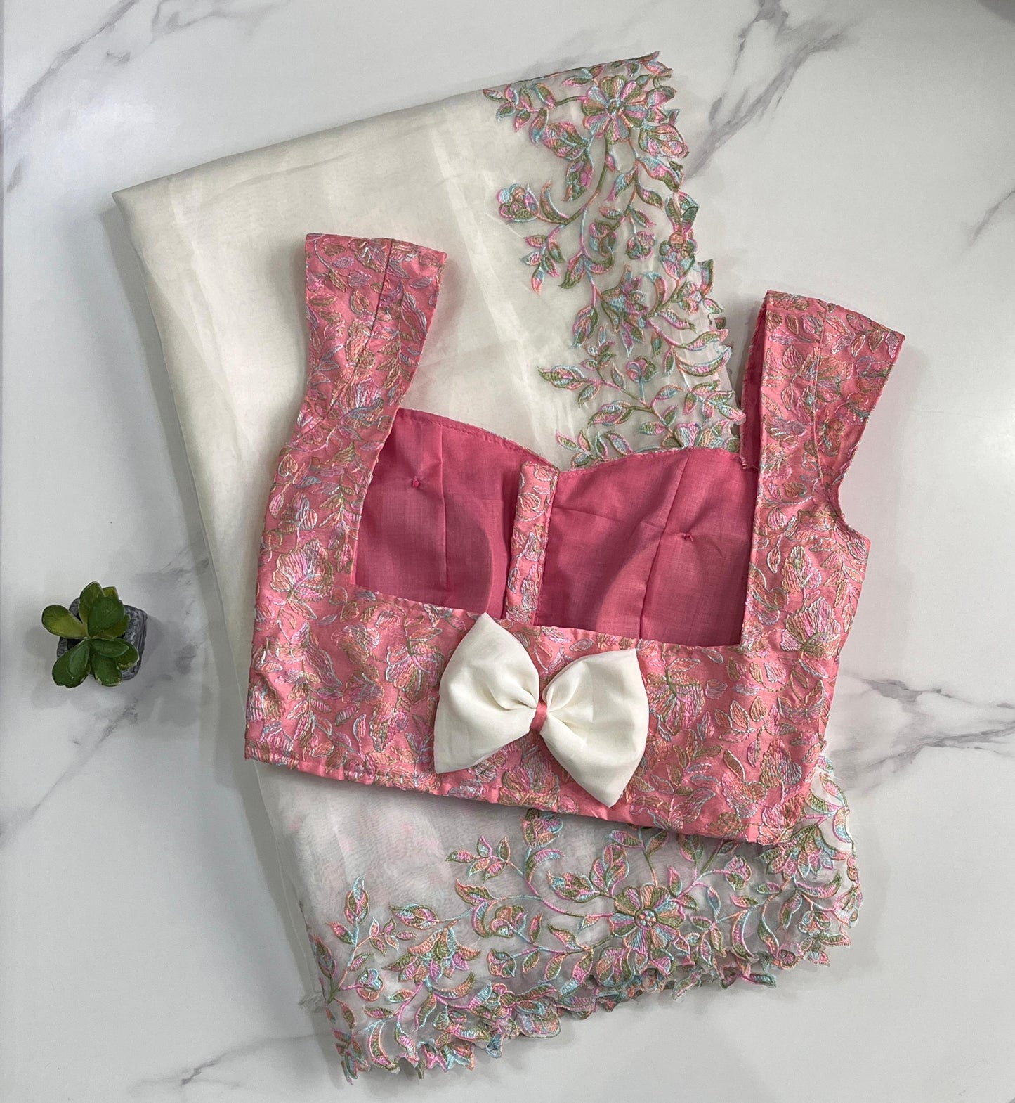 Soft Tabby silk with multi shaded embroidery