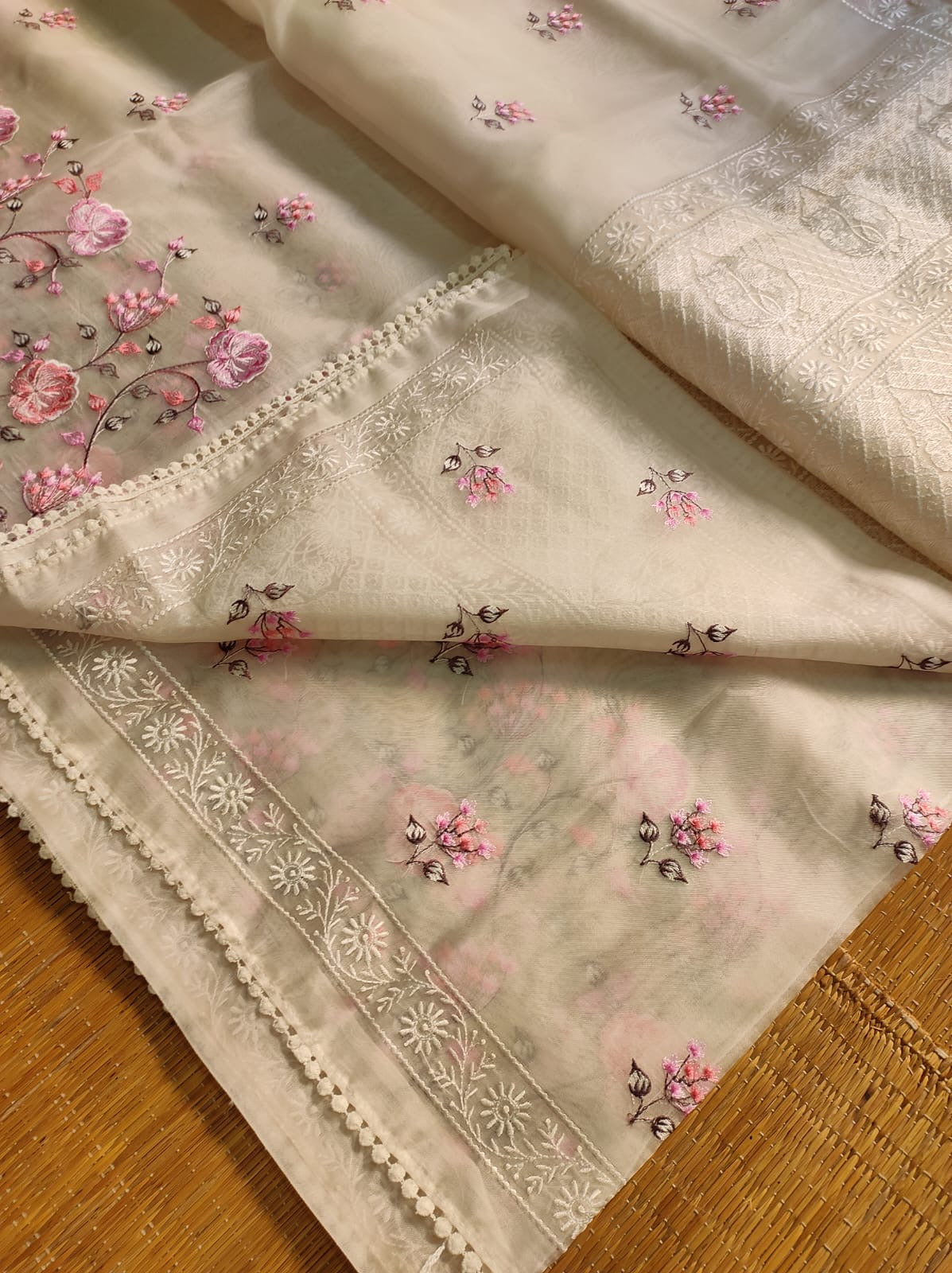 Pure organza silk saree with minakari embroidery
