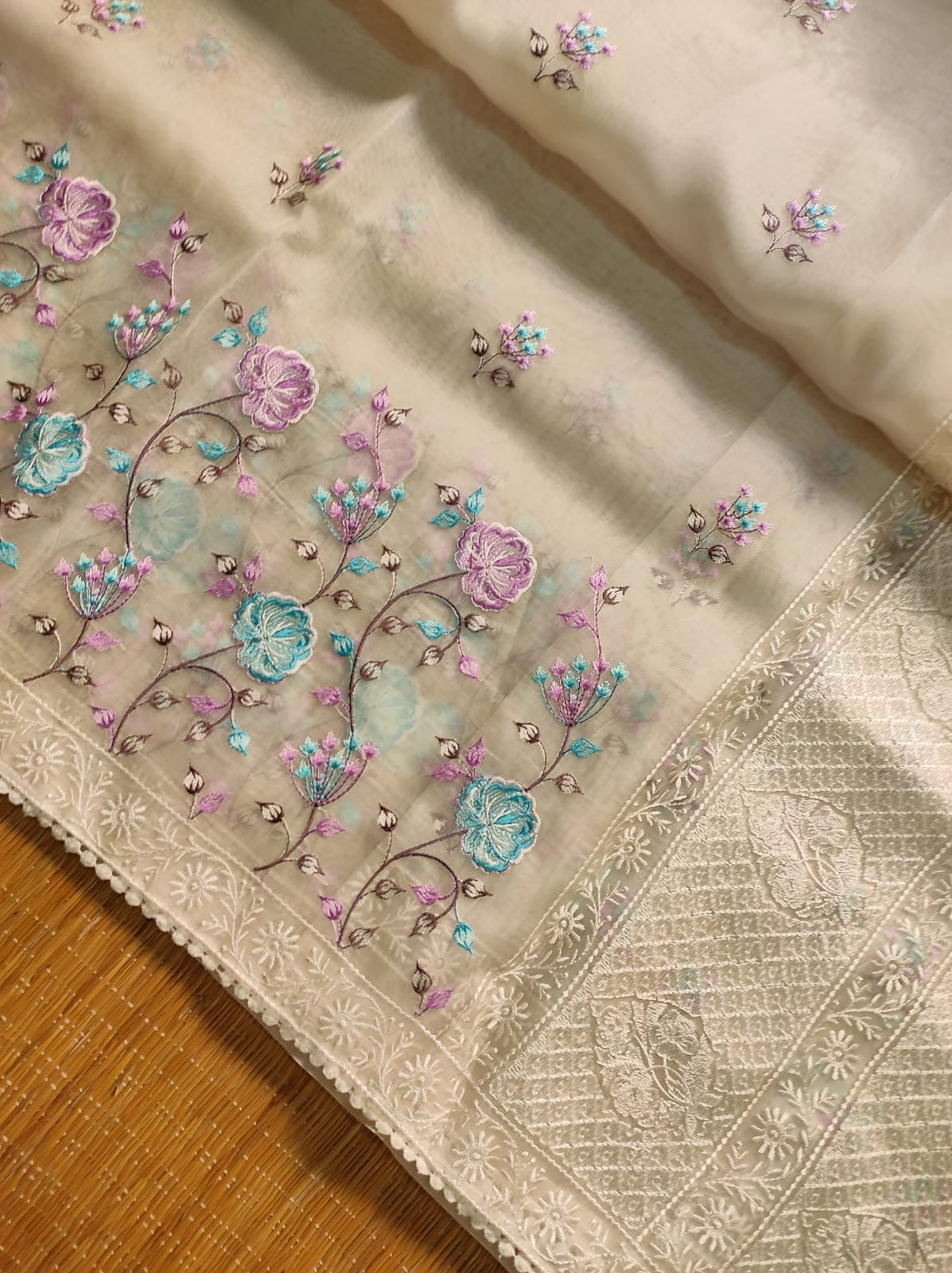 Pure organza silk saree with minakari embroidery
