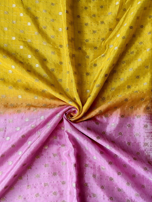 Soft ombre shaded chinon crepe silk saree with bandhini blouse piece