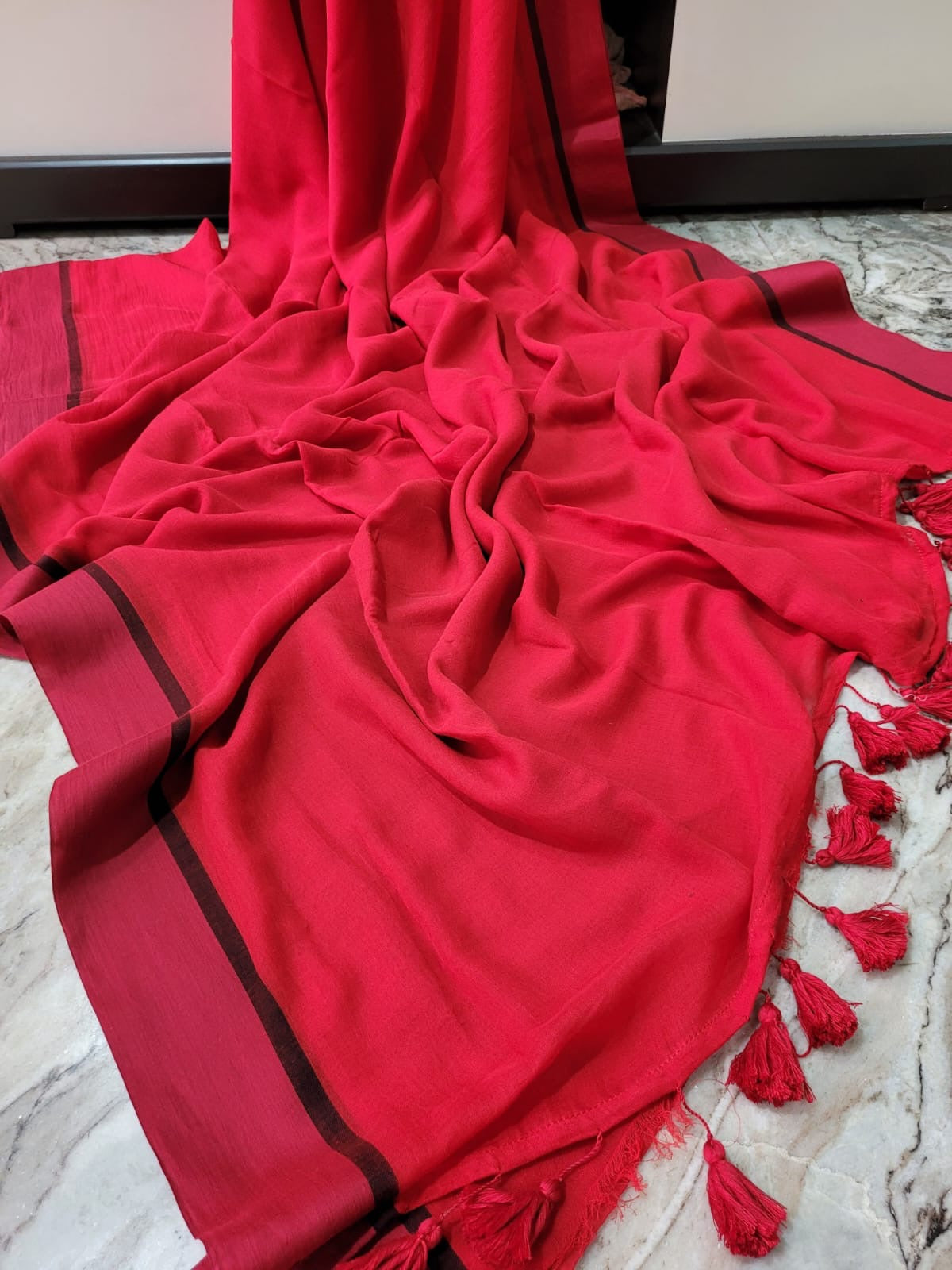 Soft Mul cotton saree - Red