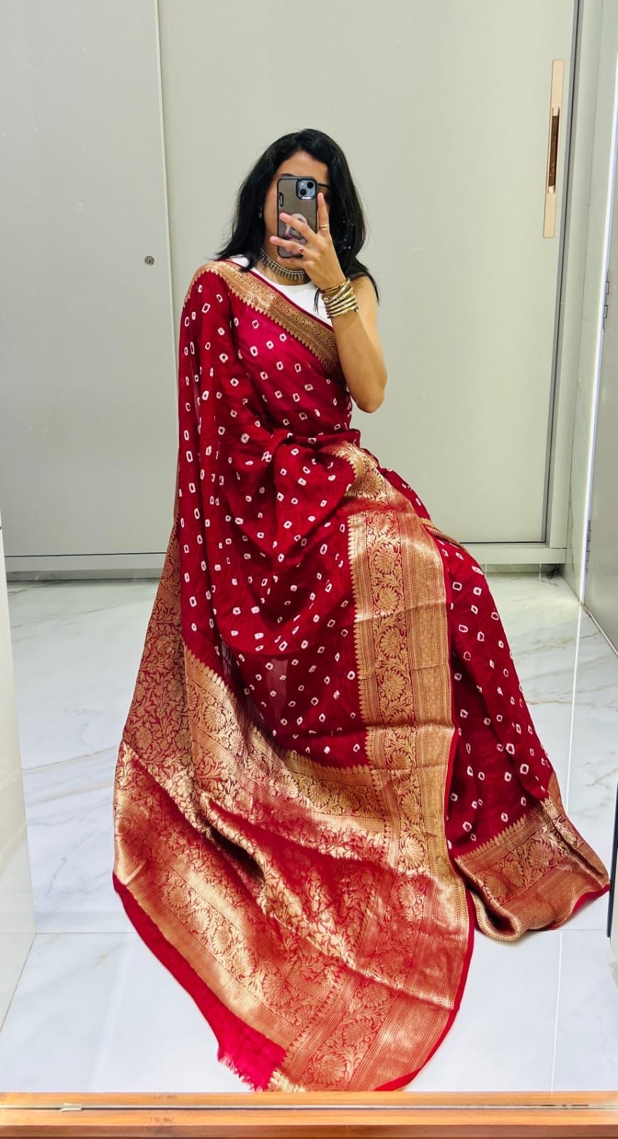 Semi dola silk with bandhini prints