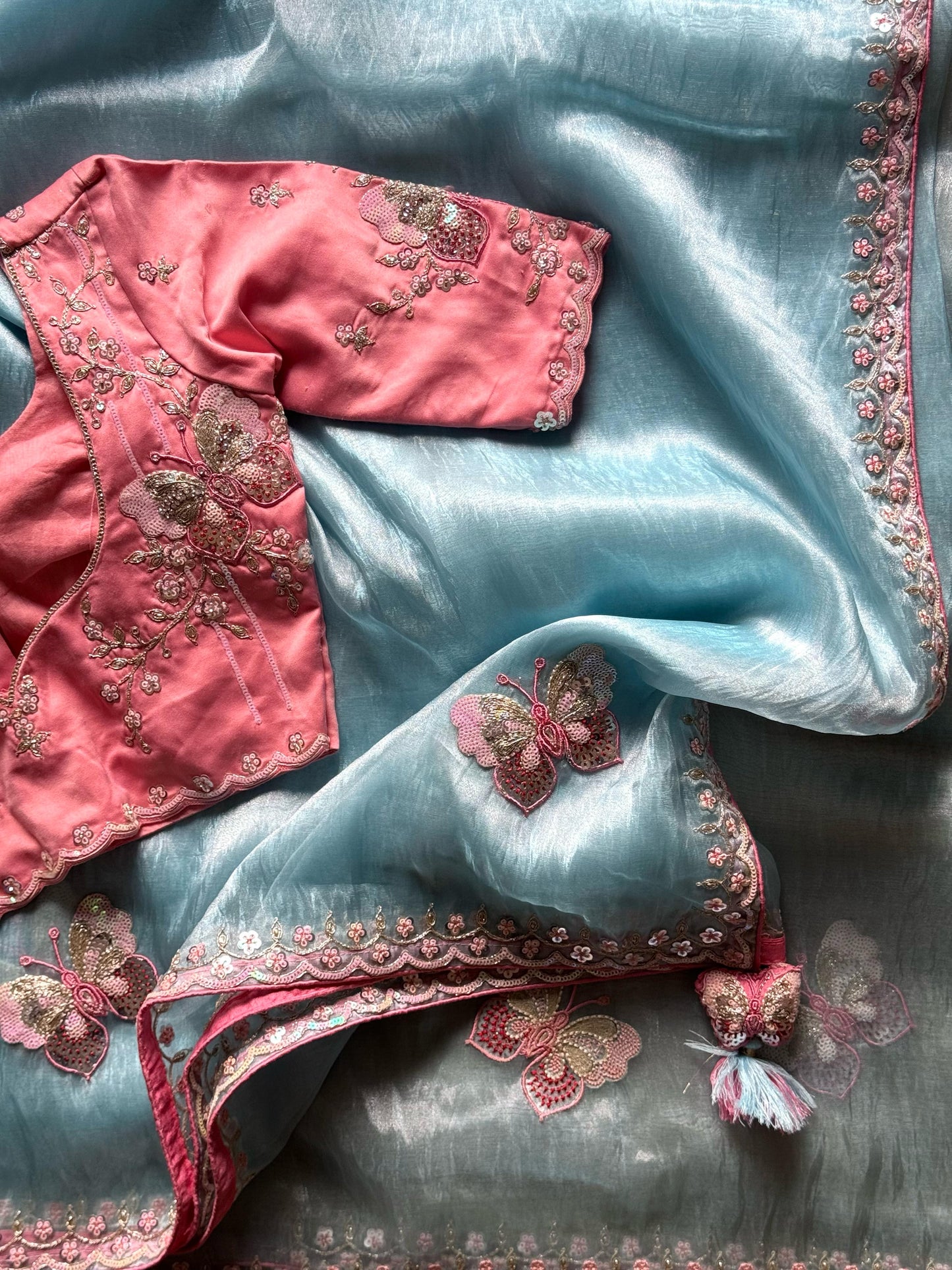 Premium organza silk with butterfly embroidery