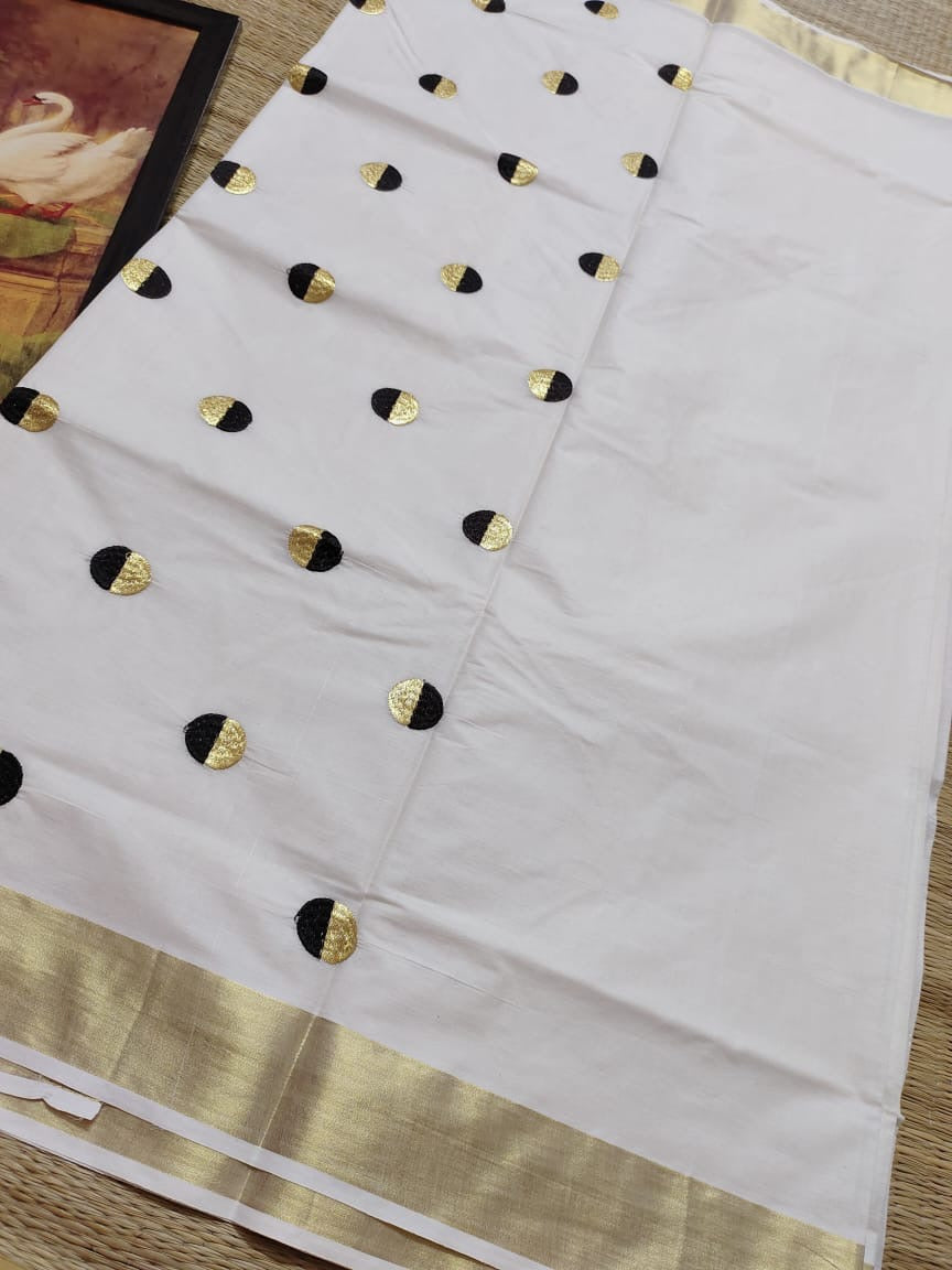 Polka weaved kerala cotton saree