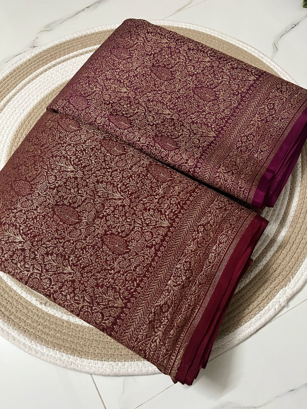 Pure khaddi handloom crepe chiffon antique brocade saree