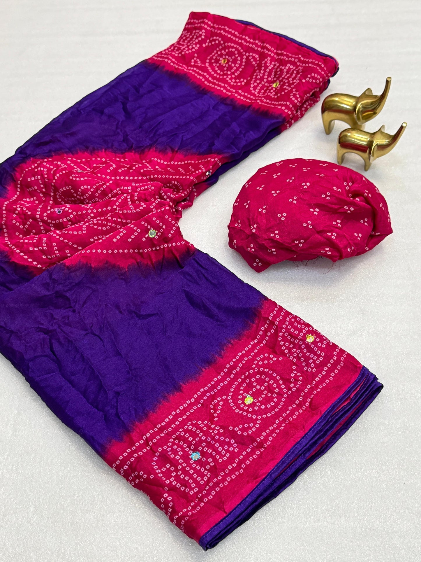 Moss bandhini printed saree with mirror work