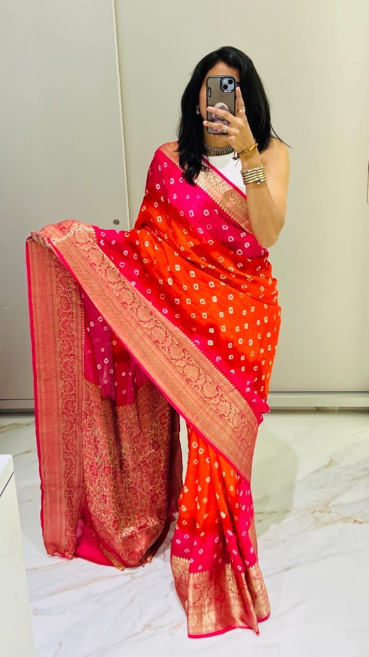 Semi dola silk with bandhini prints