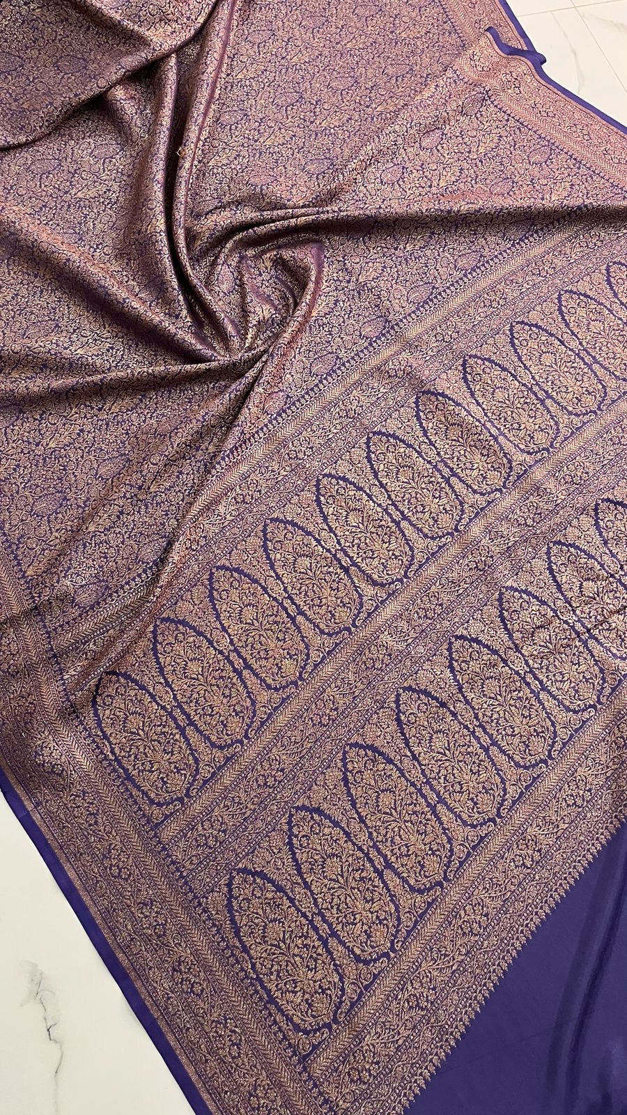 Pure khaddi handloom crepe chiffon antique brocade saree