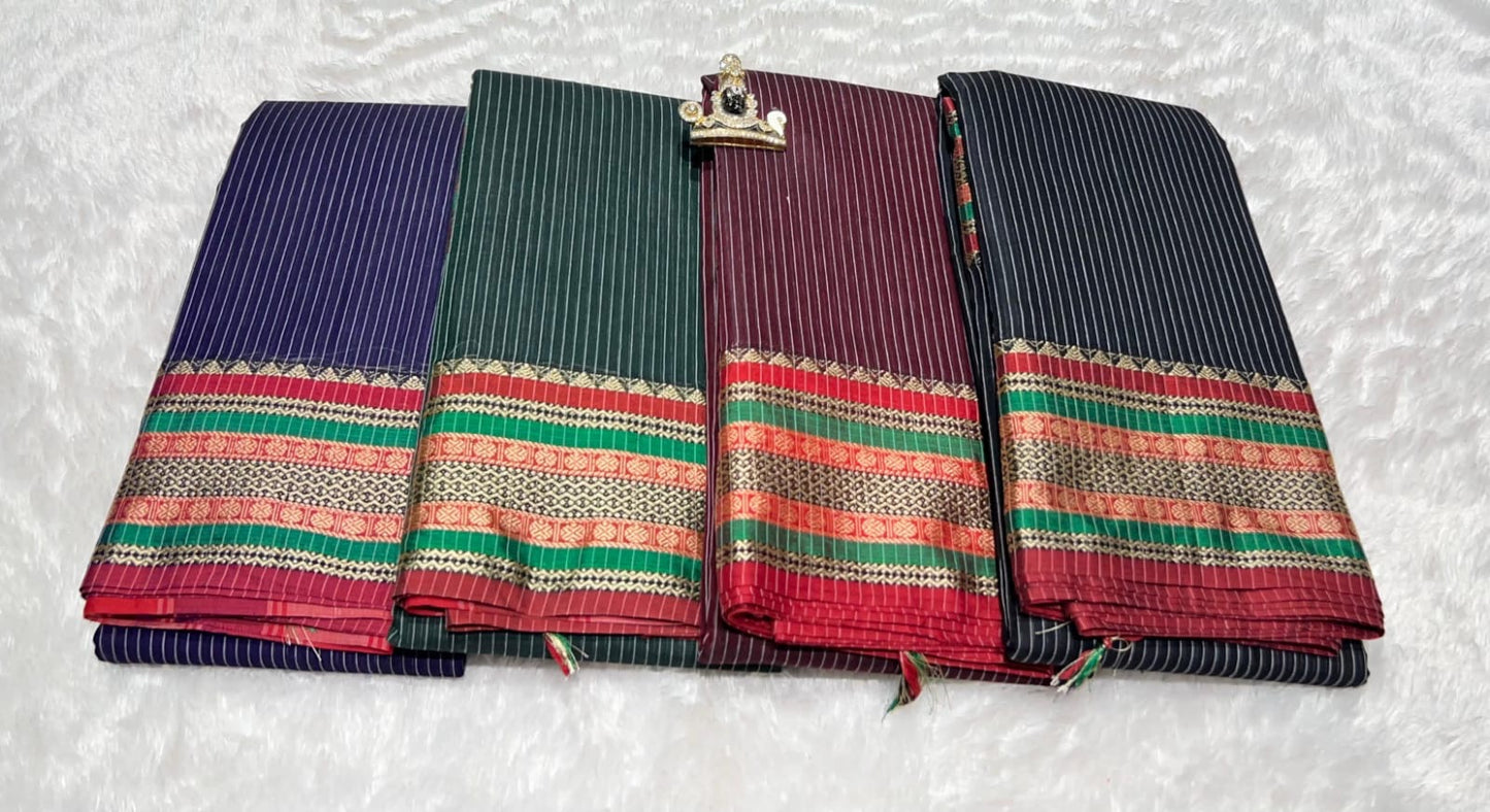 Soft Narayanpet saree with stripes and beautiful weaving border