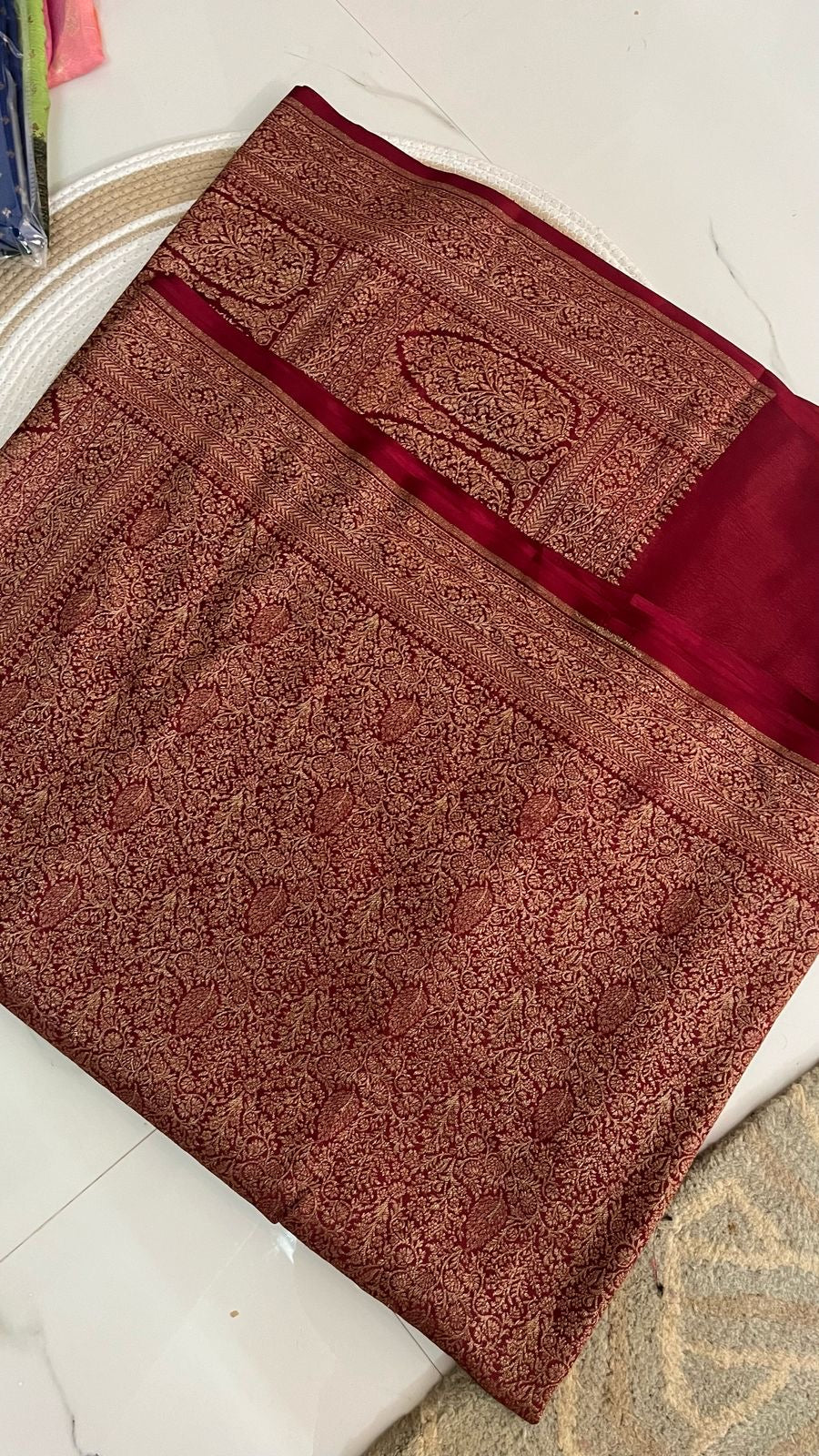 Pure khaddi handloom crepe chiffon antique brocade saree