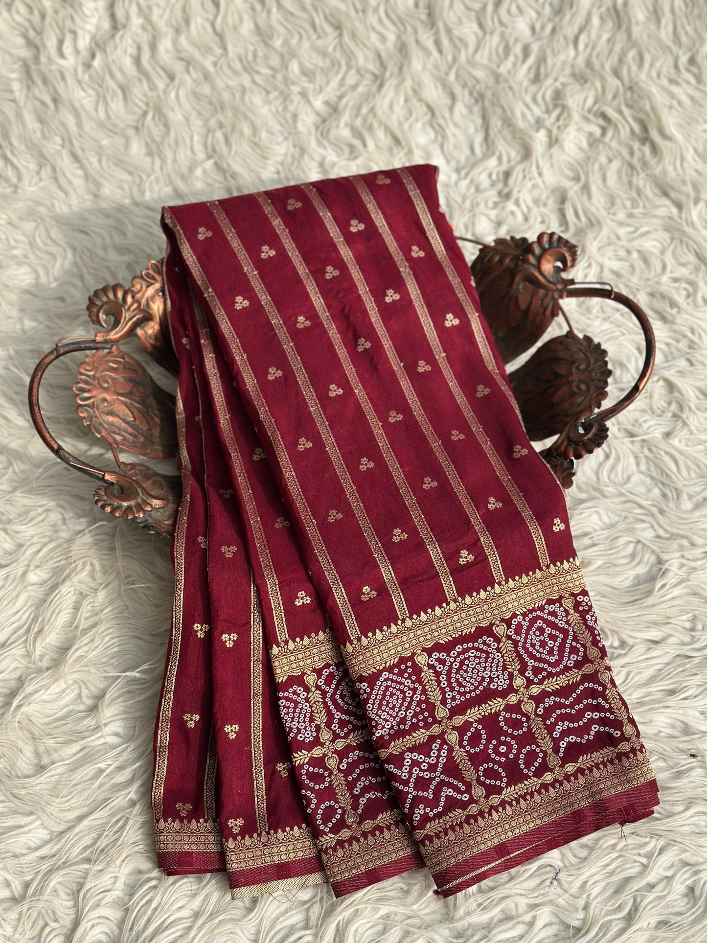 Banarasi semi Katan georgette saree with bandhini prints