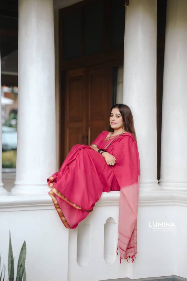 Beautiful Soft Narayanpet saree - Rani pink