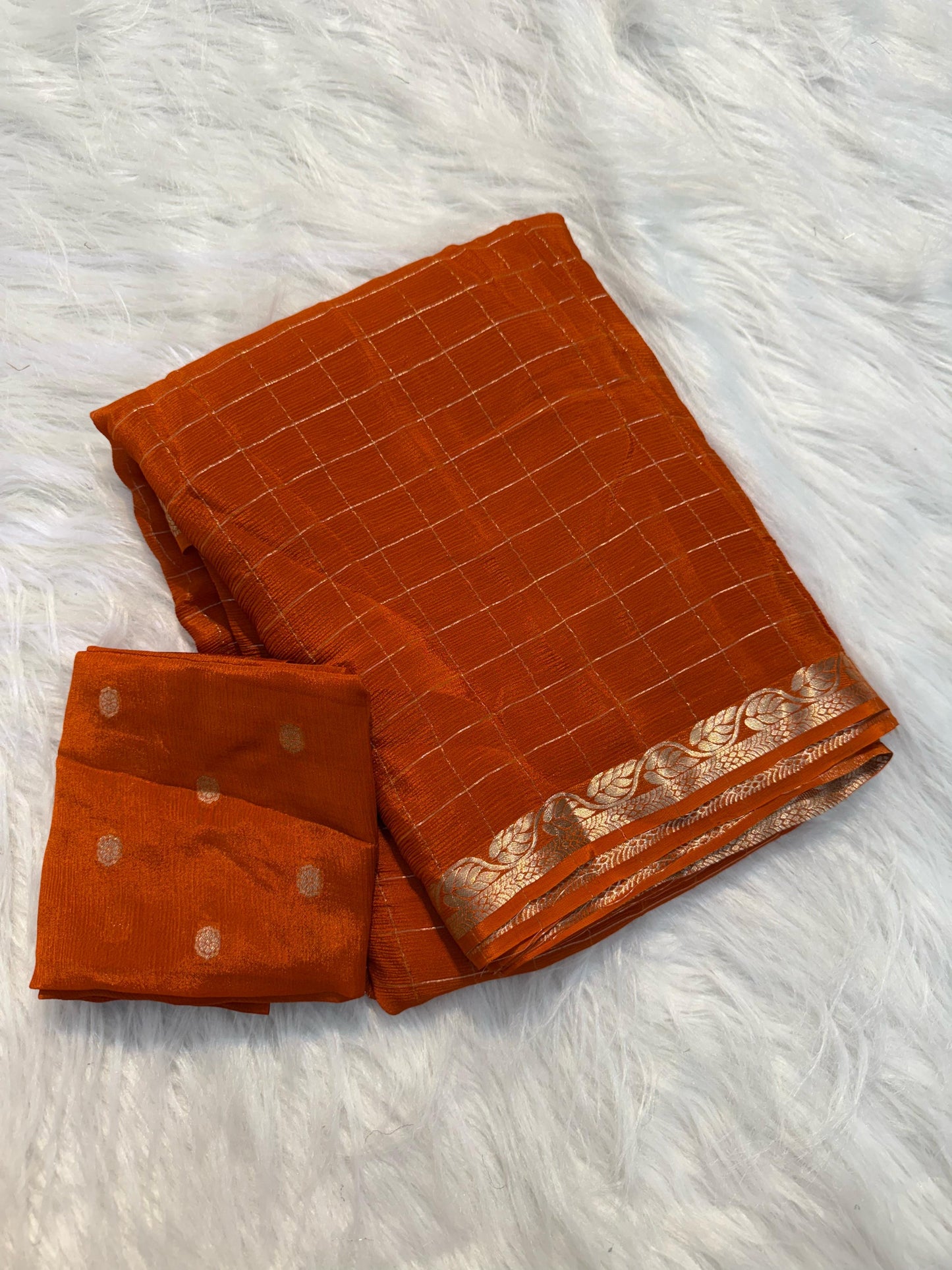 Soft Viscous chinon silk checks saree