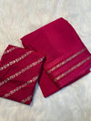 Soft viscous chinon with striped weaves in border
