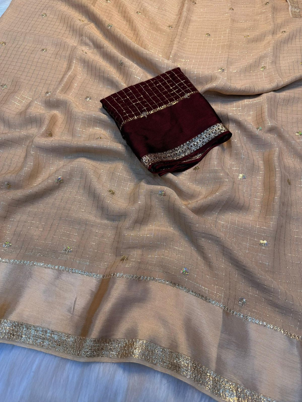 Beautiful viscose georgette saree with sequins butti