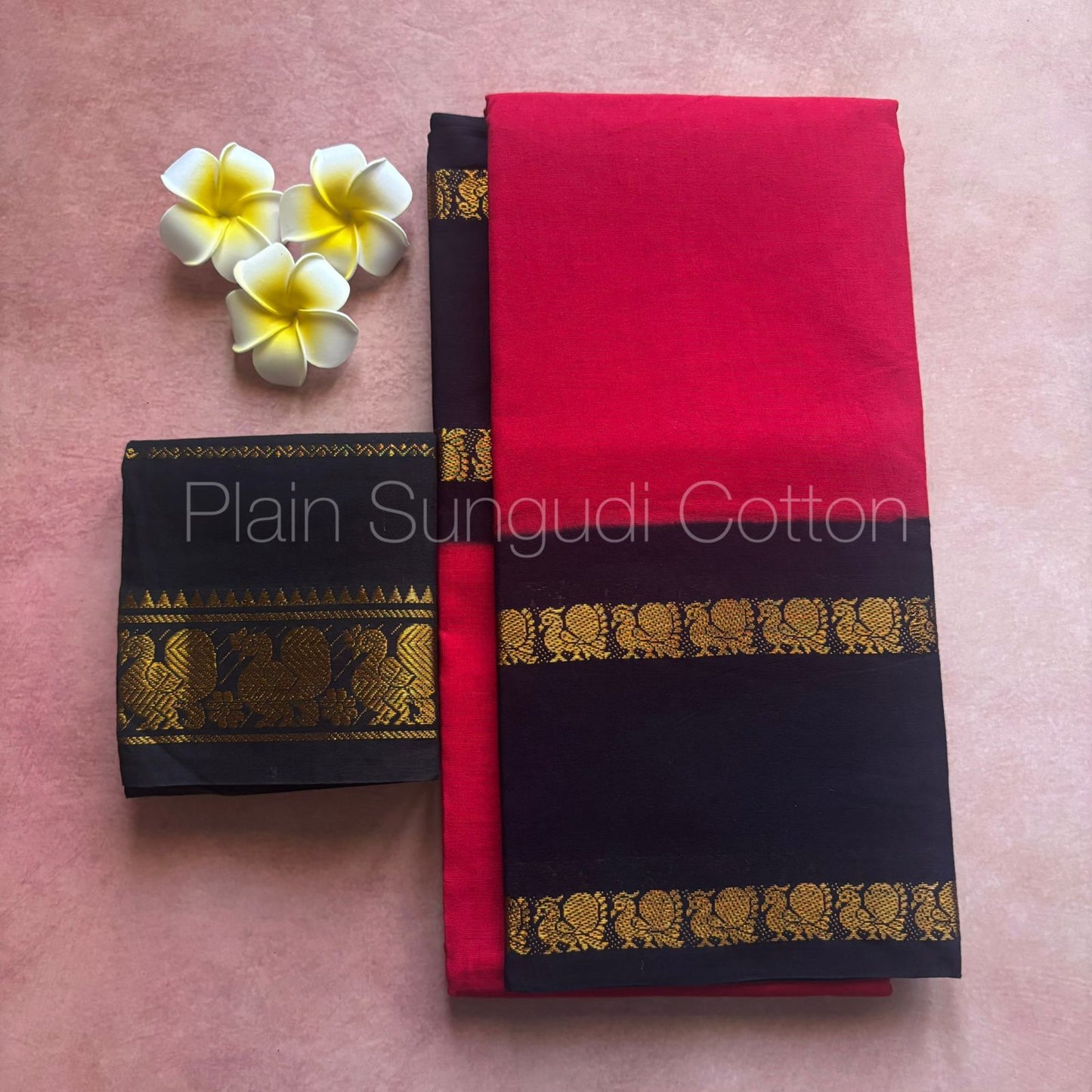 Pure sungudi cotton saree with contrast double peacock border