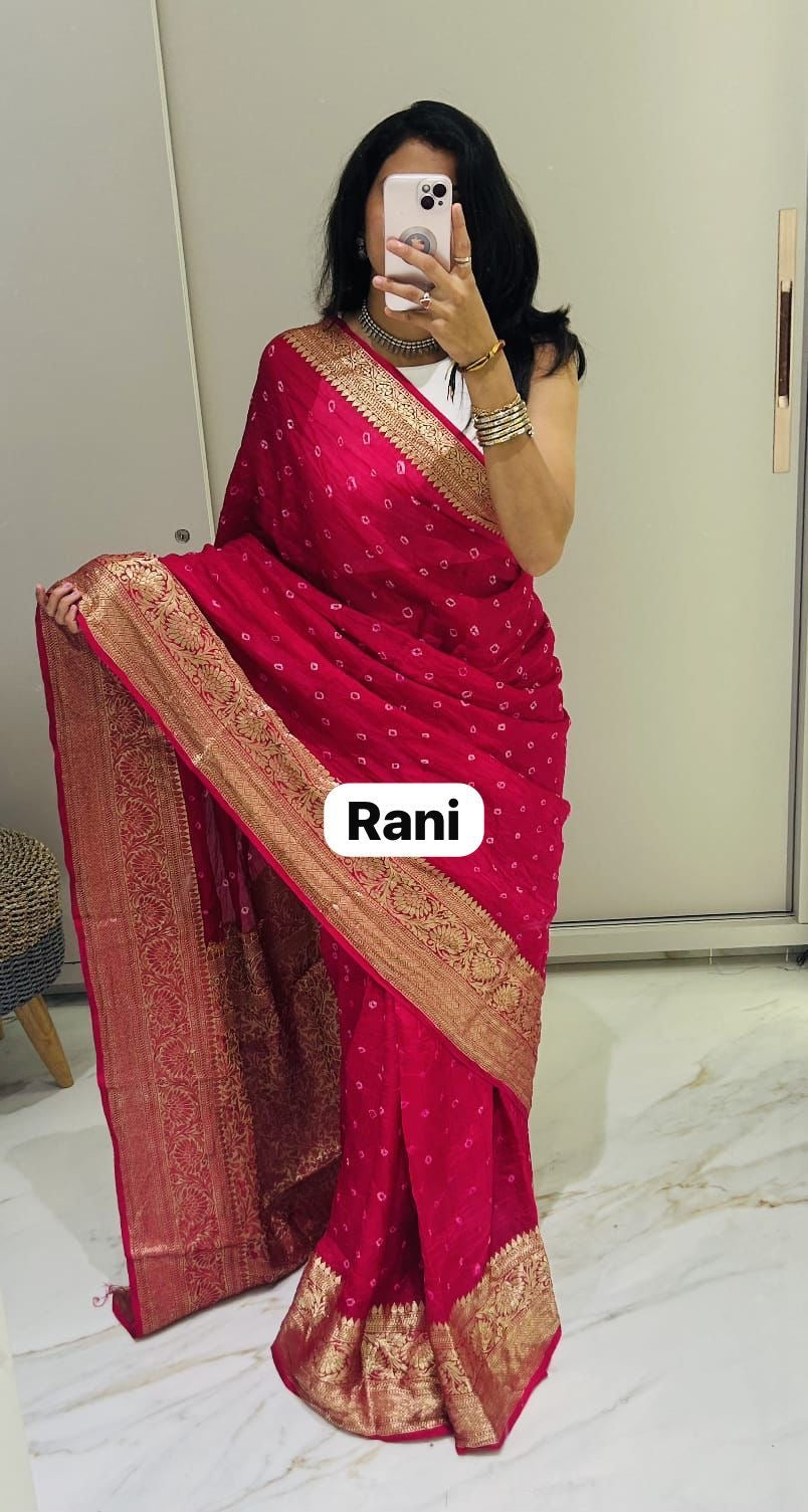 Semi dola silk with bandhini prints