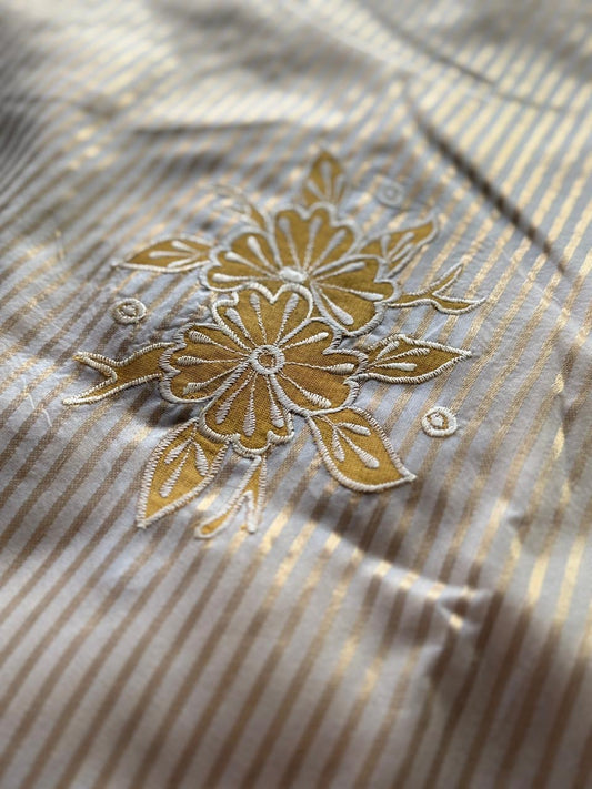 Premium semi organza saree with zari stripes weaving and appliqué work