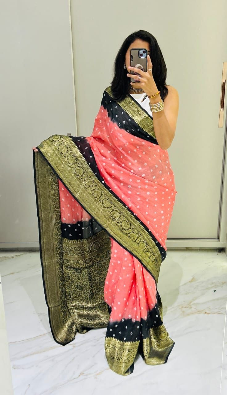 Semi dola silk with bandhini prints
