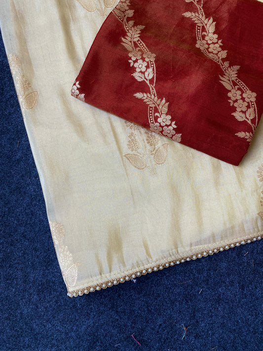 Premium Pure viscous dola silk saree with contrast blouse
