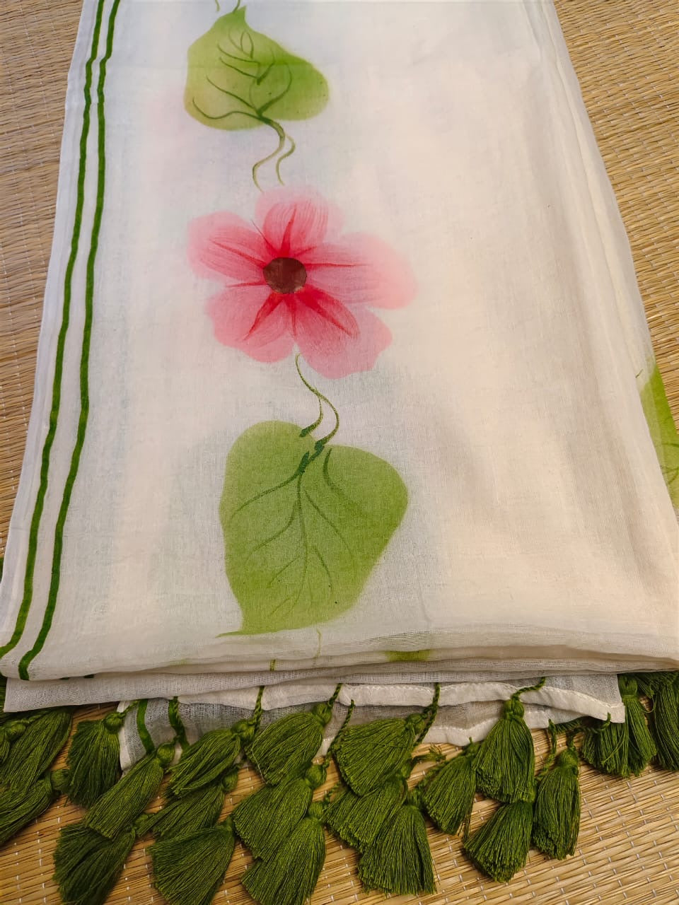 Pure mul cotton handpainted saree - Morning Glory