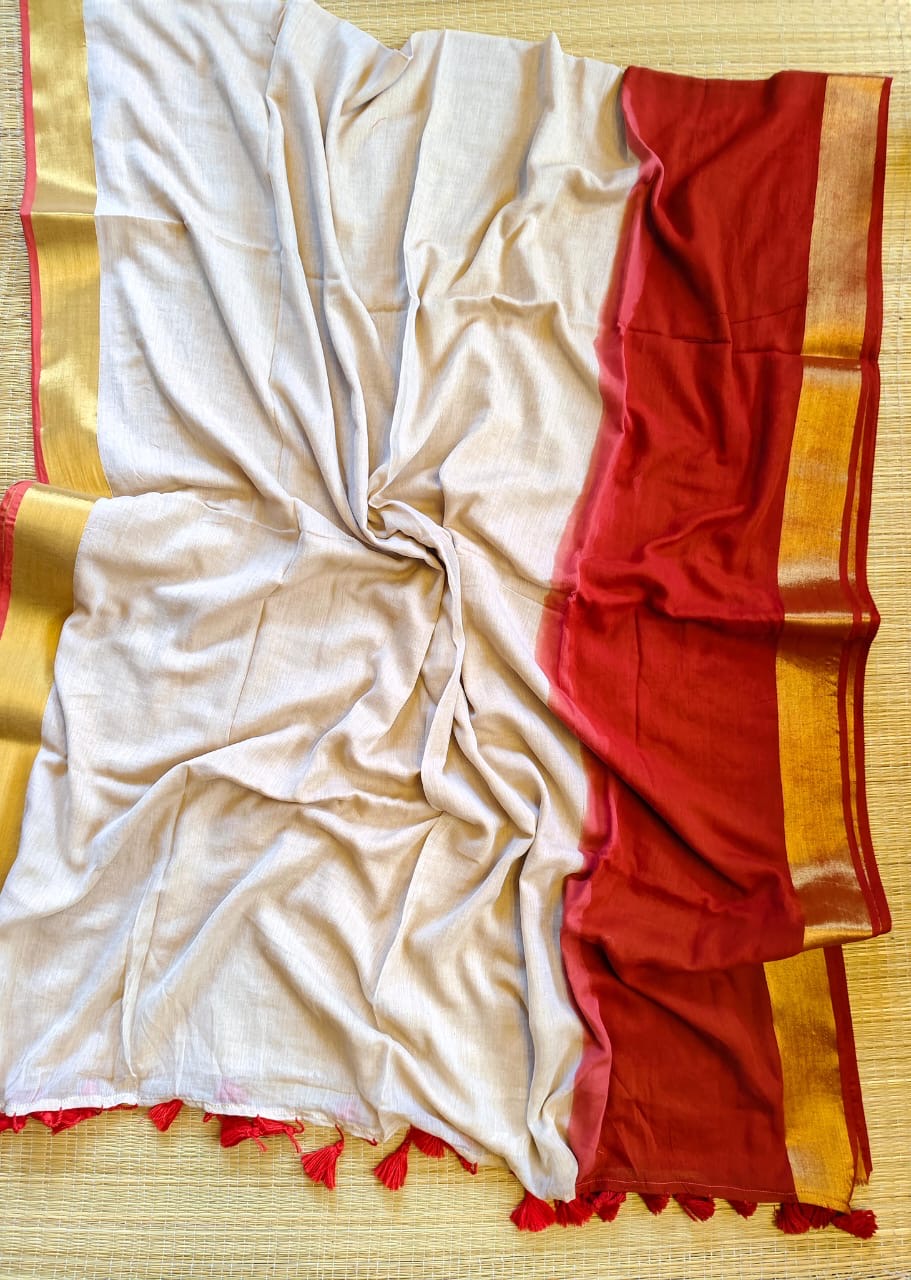 Soft Mul Cotton saree - big Red border