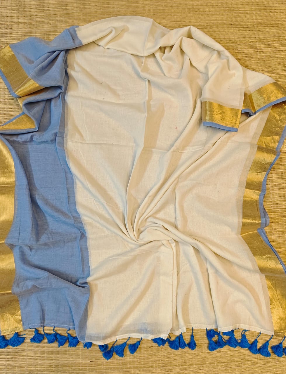 Pure mul cotton saree Big light blue border