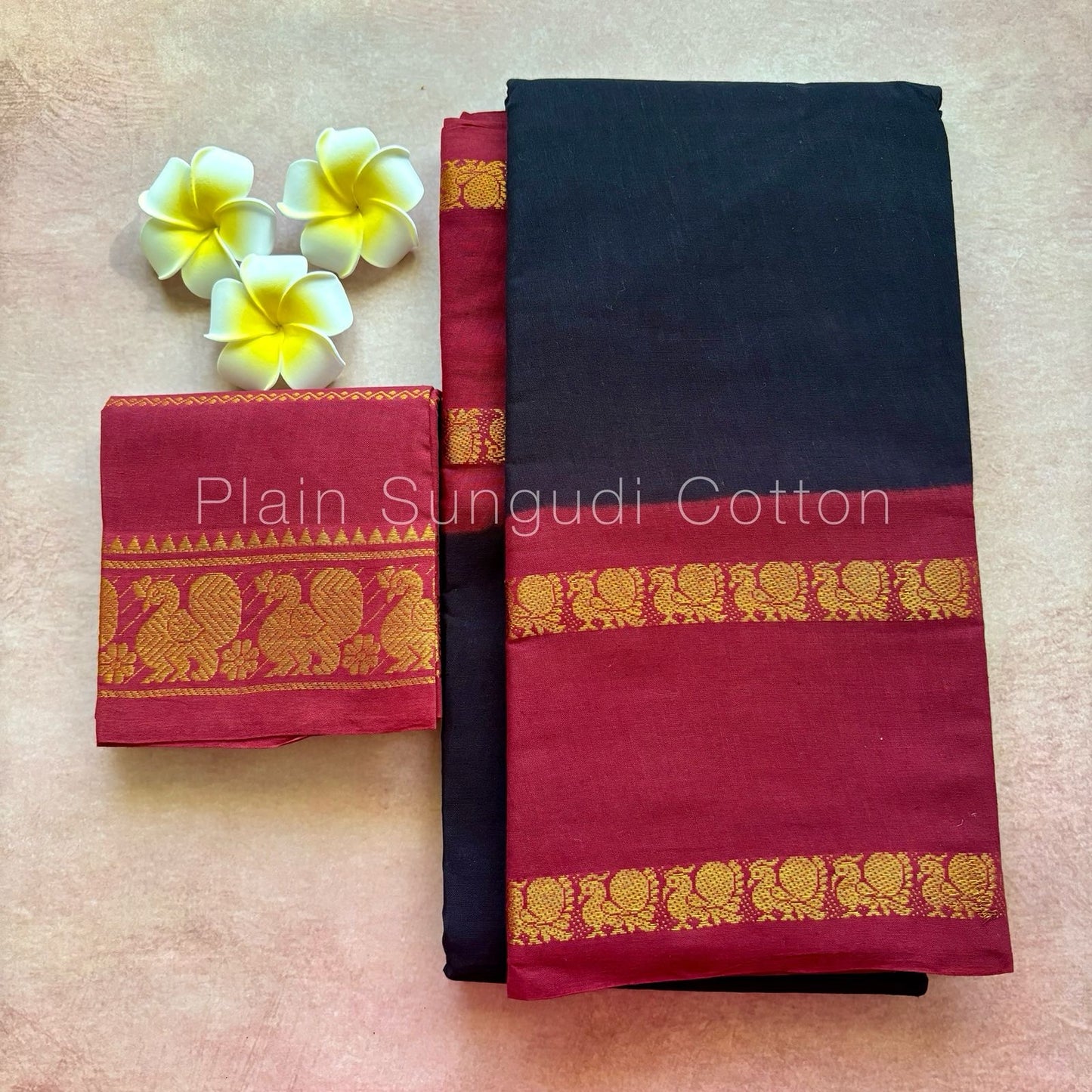 Pure sungudi cotton saree with contrast double peacock border