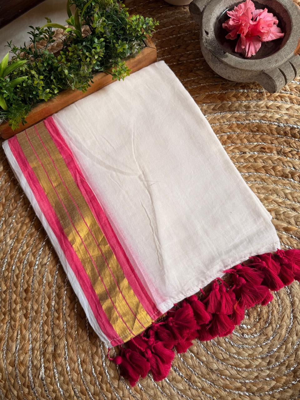 Soft Mul cotton saree - Dark pink