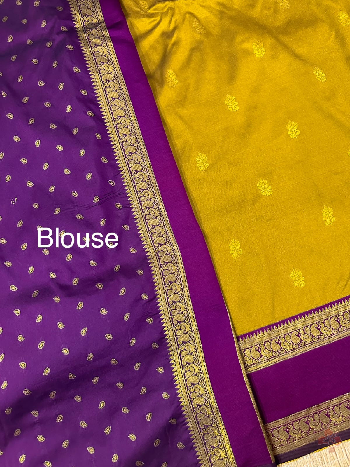 Beautiful semi kanjivaram soft silk saree - mustard purple (Copy)