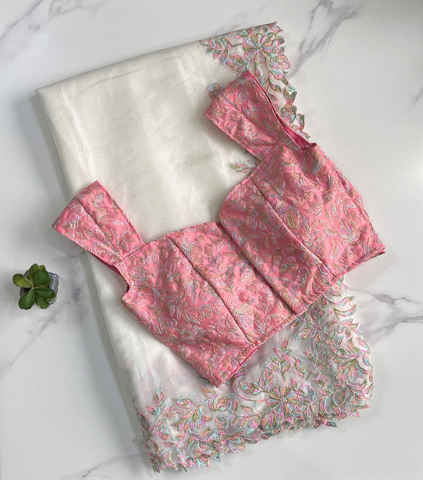 Soft Tabby silk with multi shaded embroidery