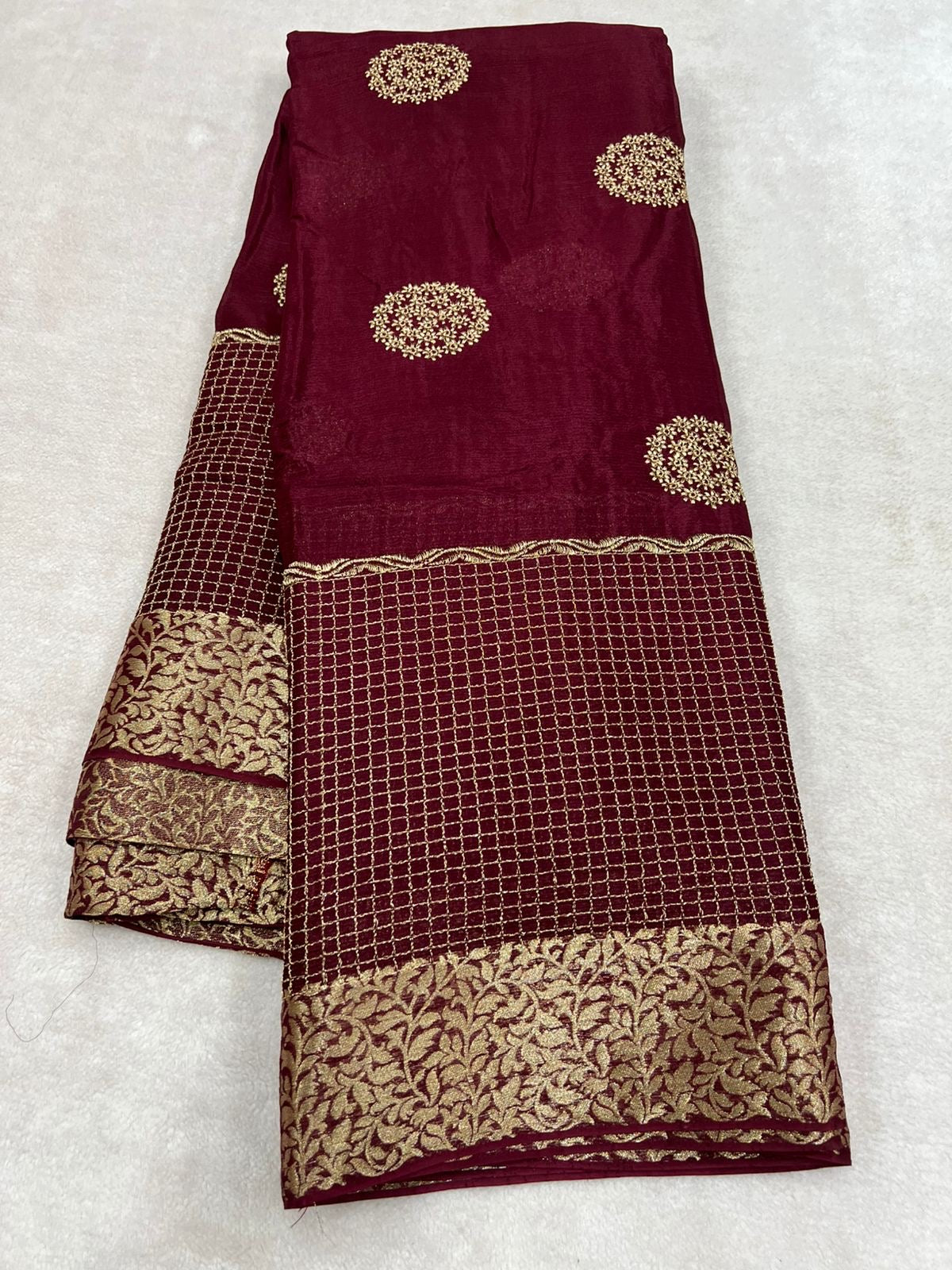 Diwali collections! Pure chinon silk saree with daman work!