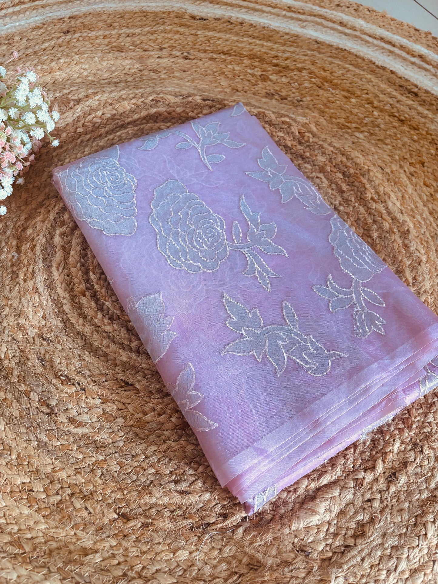 Premium semi organza saree with appliqué work