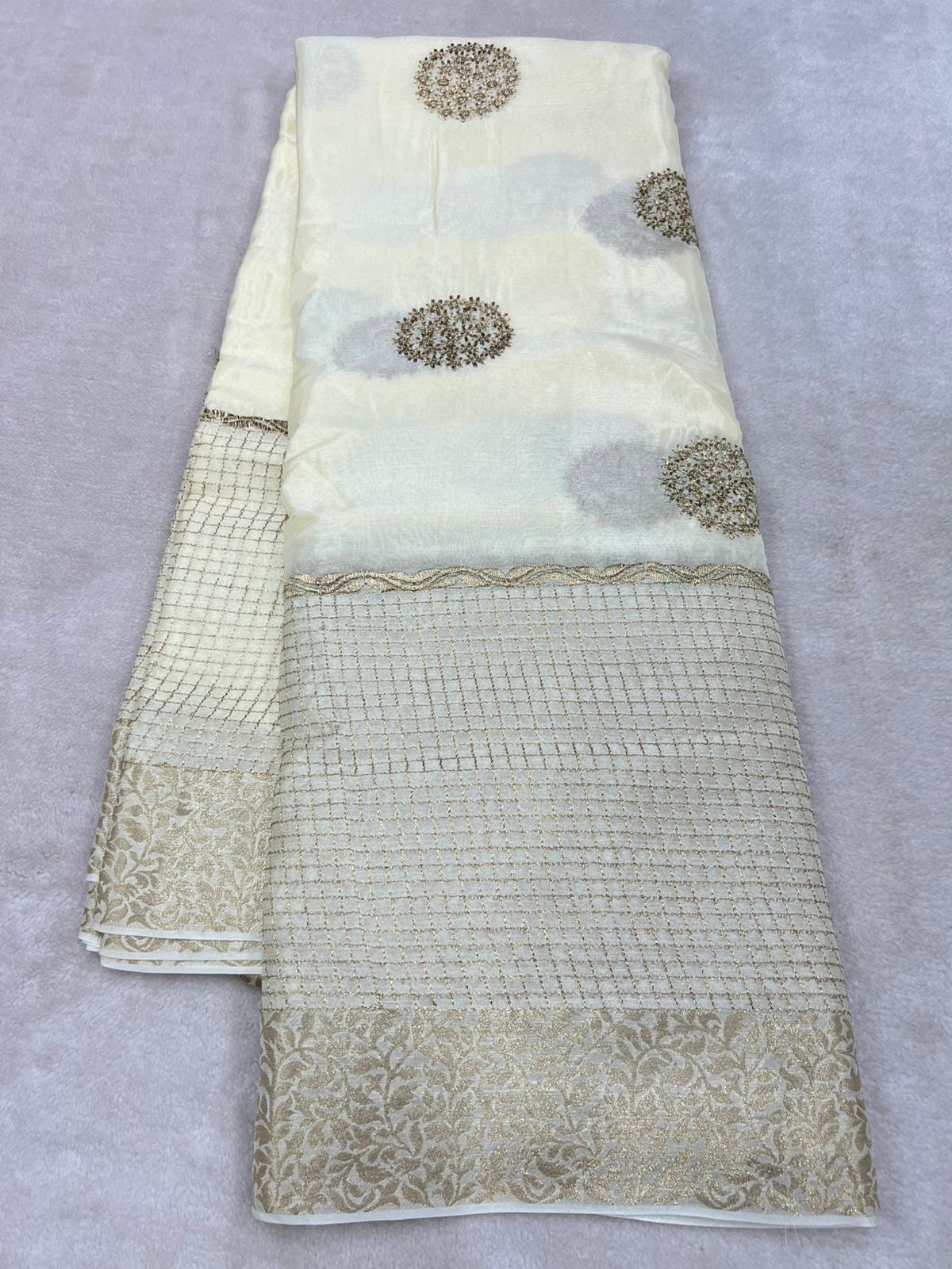 Diwali collections! Pure chinon silk saree with daman work!