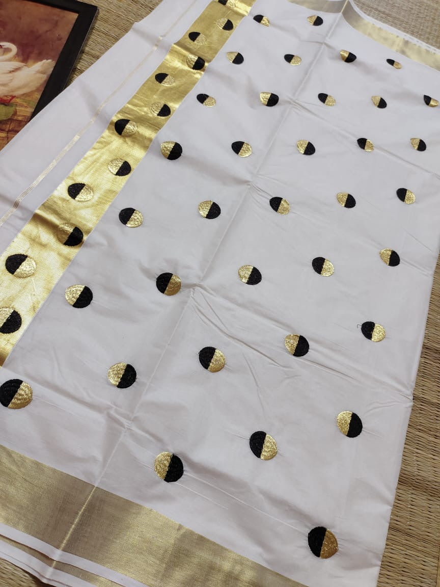 Polka weaved kerala cotton saree