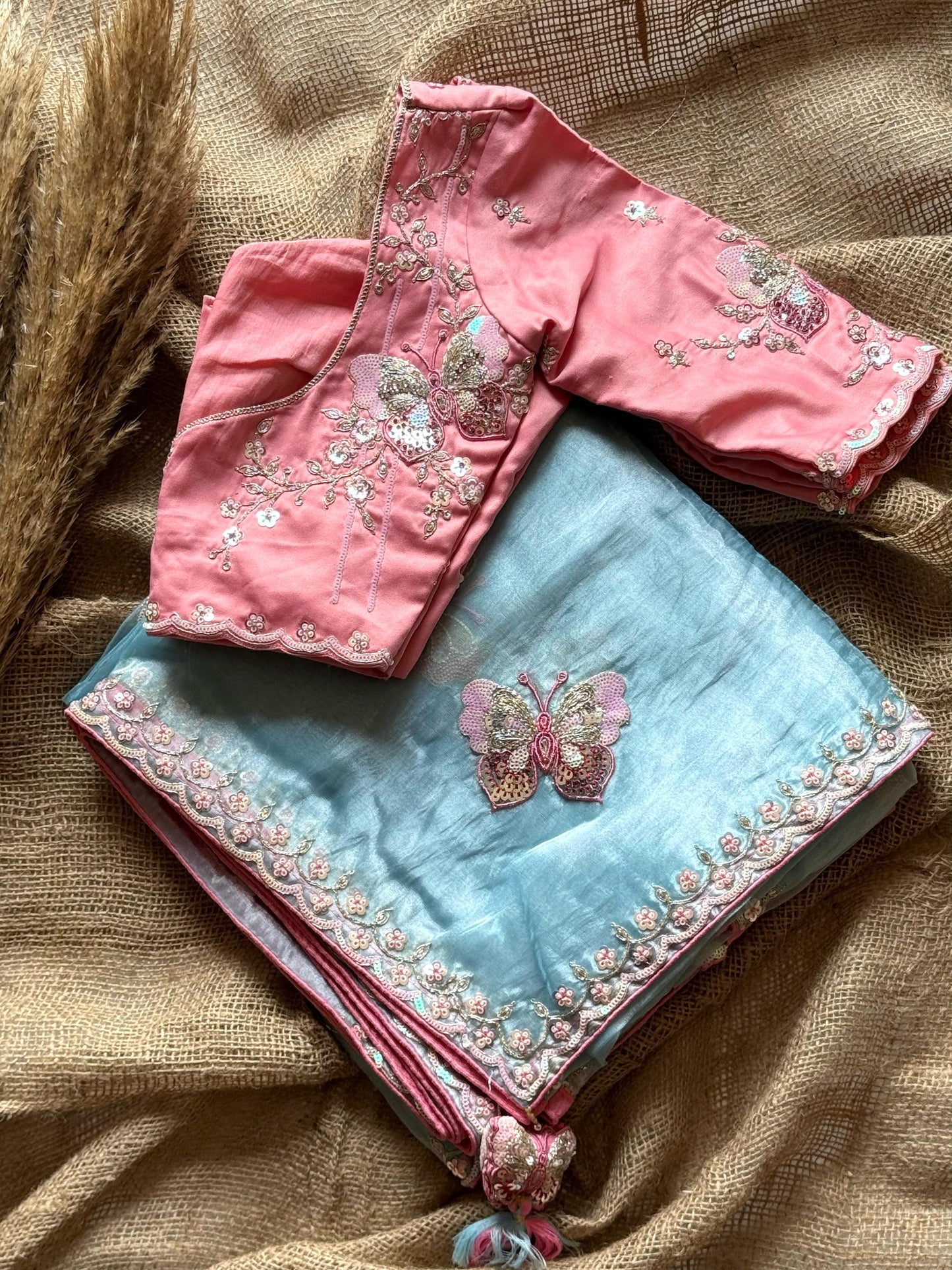 Premium organza silk with butterfly embroidery