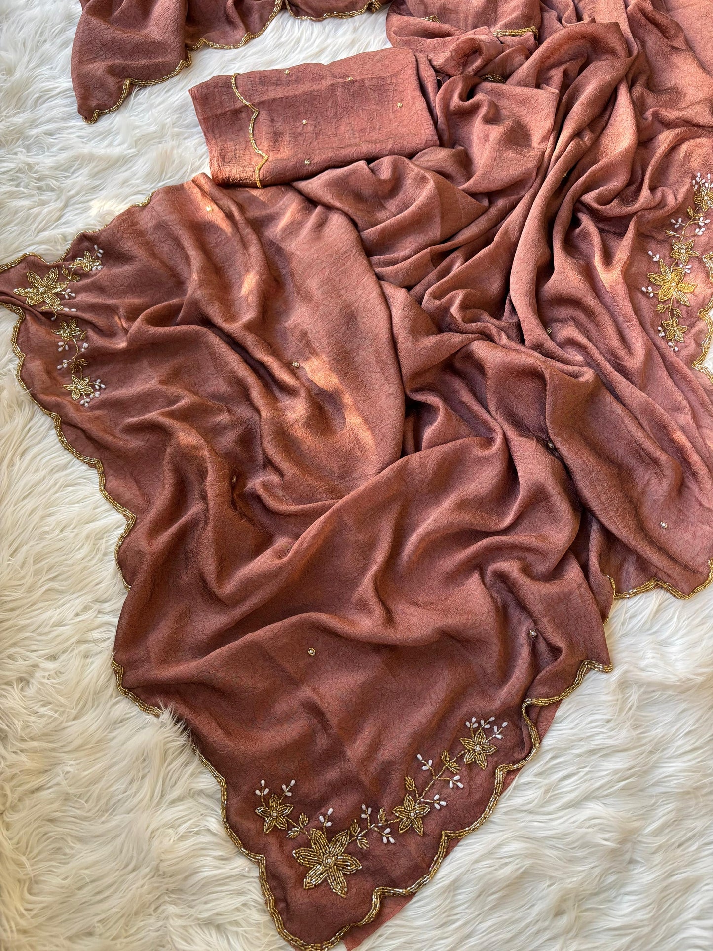 Soft crush rangoli saree with beautiful handwork on border and pallu