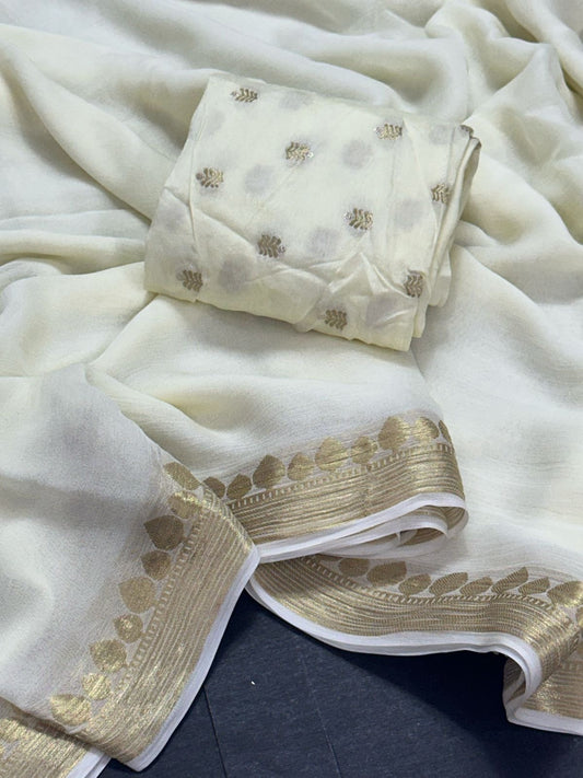 Viscous georgette saree with jacquard blouse