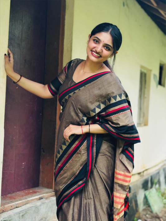 Madhubani bengal cotton saree with temple weavings