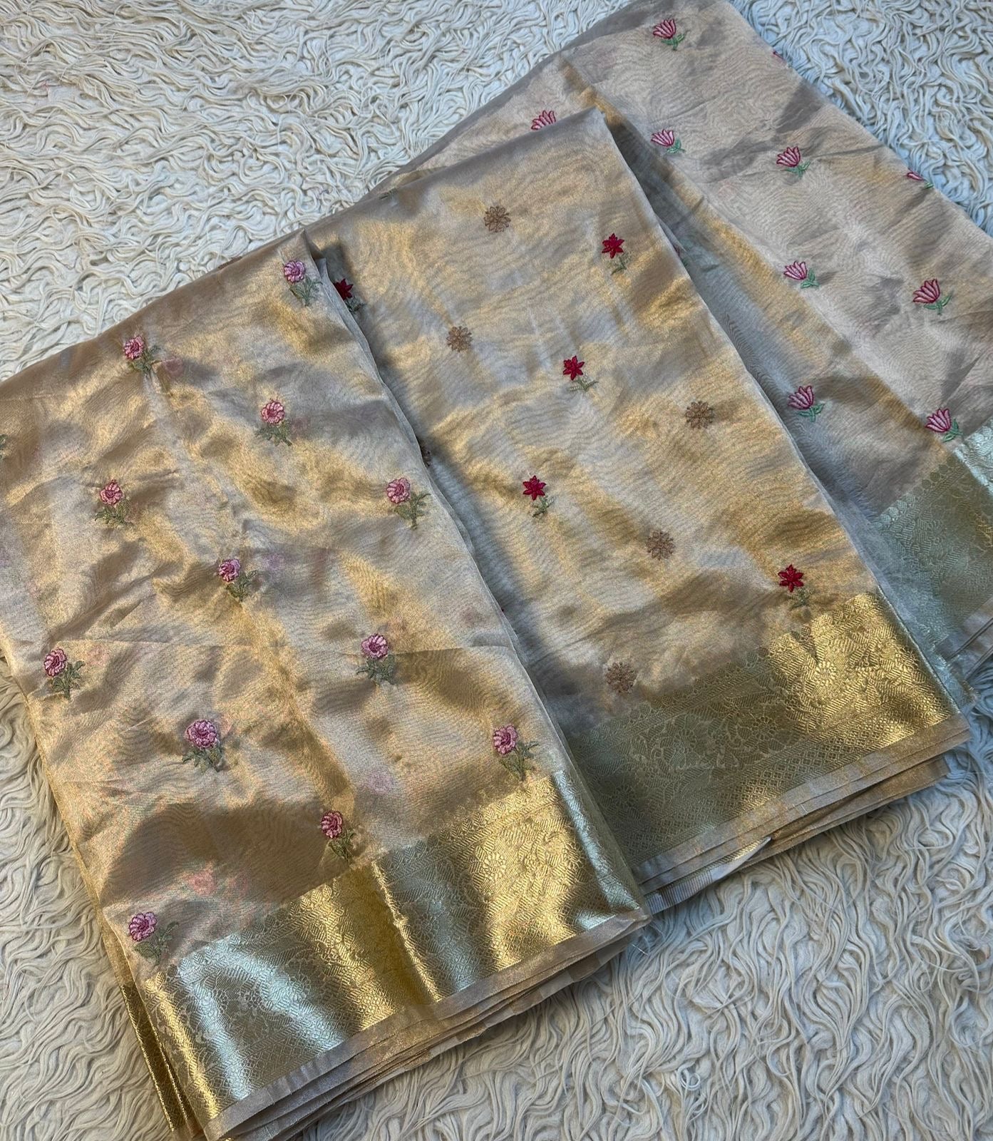 Beautiful semi Banarasi tissue silk embroidered saree