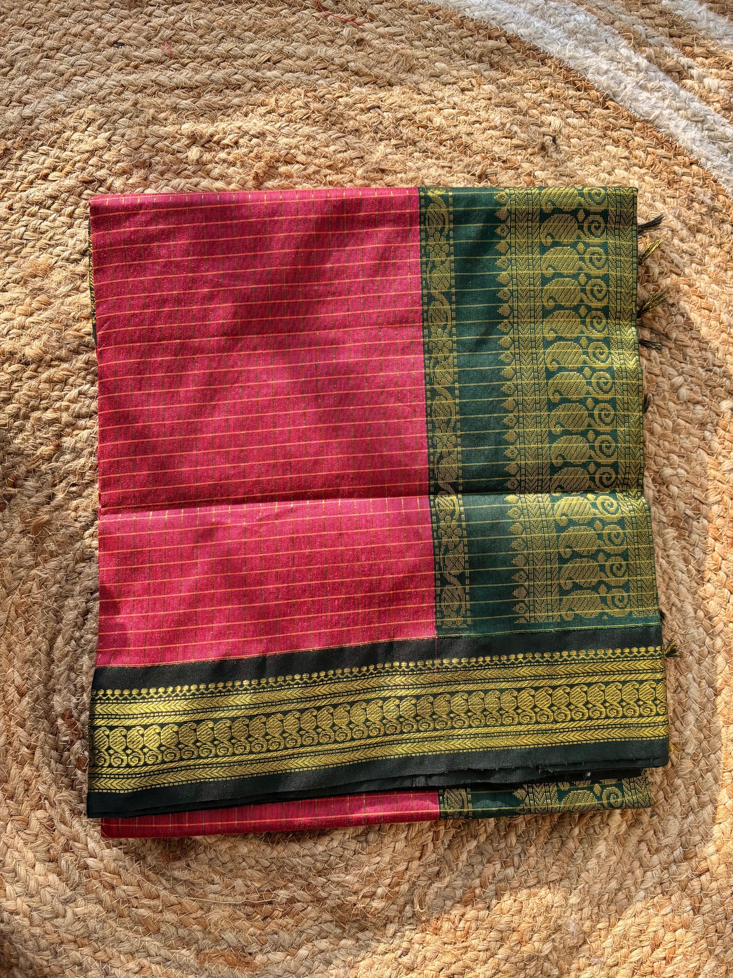 Premium silk cotton sarees with zari checks and contrast border