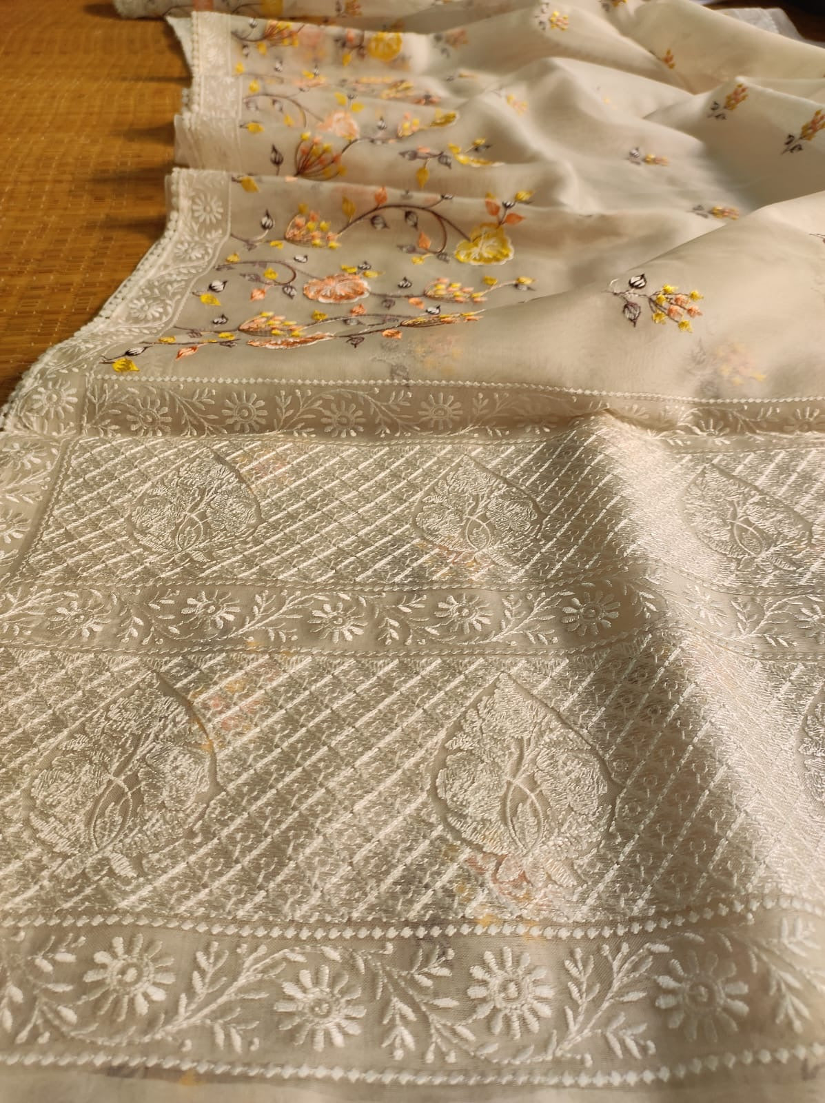 Pure organza silk saree with minakari embroidery