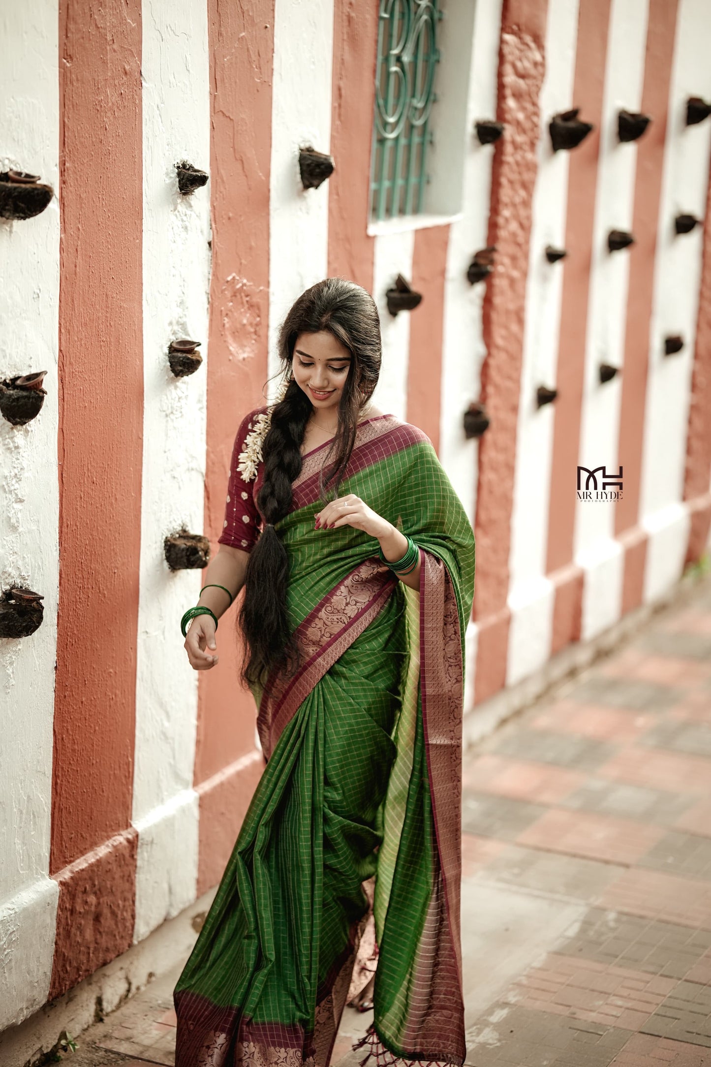 Beautiful dola silk saree with checks