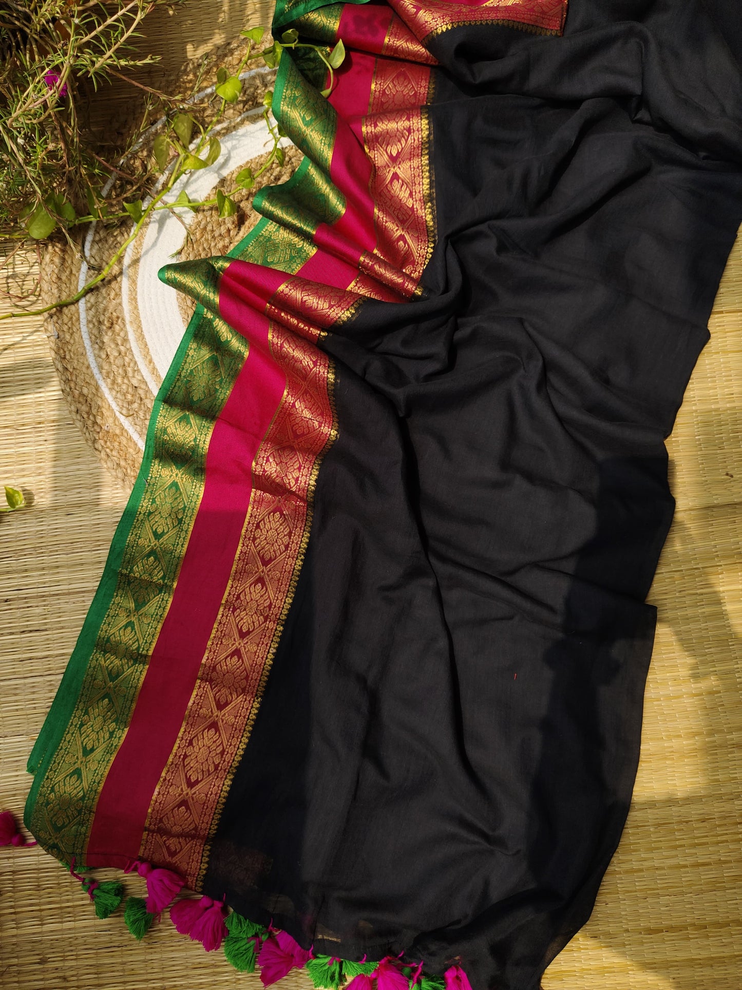 Pure cotton saree with multi color zari border