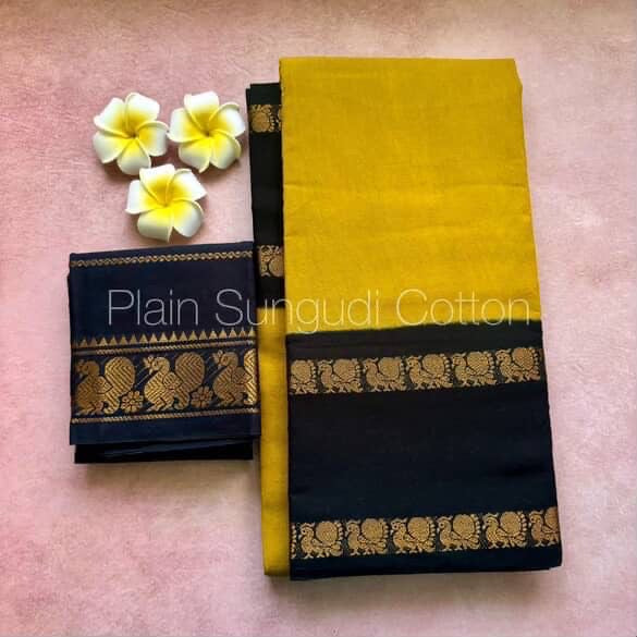 Pure sungudi cotton saree with contrast double peacock border
